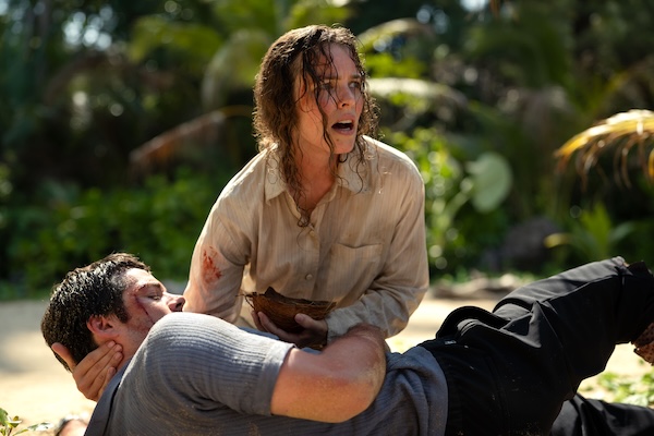 SEND HELP film still showing Dylan O'brien as Bradley Preston and Rachal McAdams as Linda Liddle